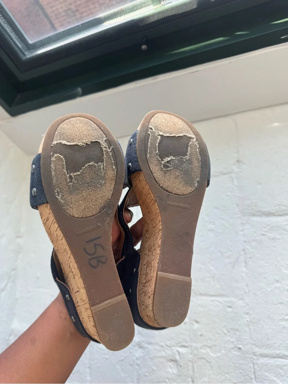 Women’s Navy Cork Wedge Slide Sandals